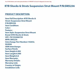 Sm5236 Kyb Shocks & Struts And Suspension Strut Mount P/n #3