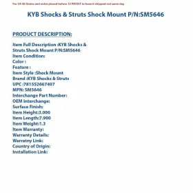 Sm5646 Kyb Shocks & Struts And Suspension Shock Absorber Mount P/n #3