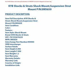 Sm5659 Kyb Shocks & Struts And Suspension Shock Absorber Mount P/n #3