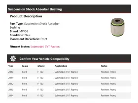 624ac58 Moog Chassis For 2010-2014 Ford F-150 Svt Raptor Suspension Shock Absorber Bushing Front #2