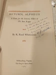Reed Whittemore Signed And Inscribed "return, Alpheus" Plus Letter. 1ST 1965. Fixed Price $100.00.